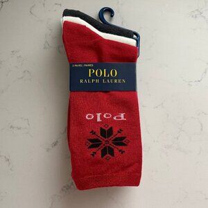 Polo Ralph Lauren 3 Pairs Poly Blend Crew Socks Assorted Sz OS NWT